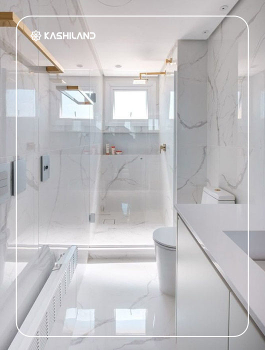 درخشش و جلای سرامیک براق، ظاهری شیک، مدرن به حمام میدهد.