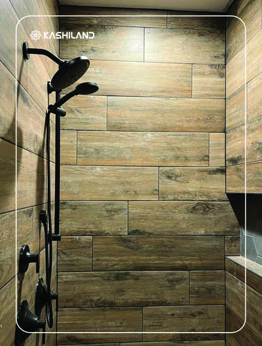 سرامیک دیوار حمام طرح چوب تیره