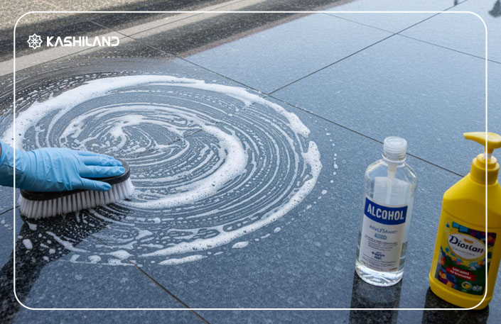 ترکیب الکل و مایع ظرفشویی برای براق کردن سنگ گرانیت حیاط
